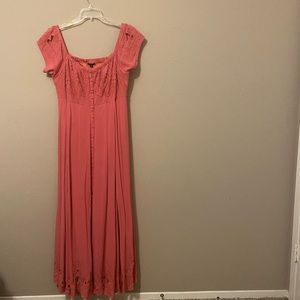 Torrid Size 2 Embroidered pink/peach Maxi Dress